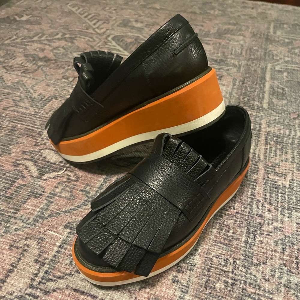 Paloma Barcelo platform loafers black leather size 37